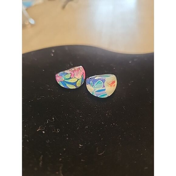 Acrylic Boho Lucite Blue Pink Floral Clear Ring Size 4 Lot Of 2 - Picture 2 of 6